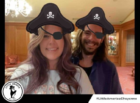 Two Little America Cheyenne guests posing with pirate photo filters