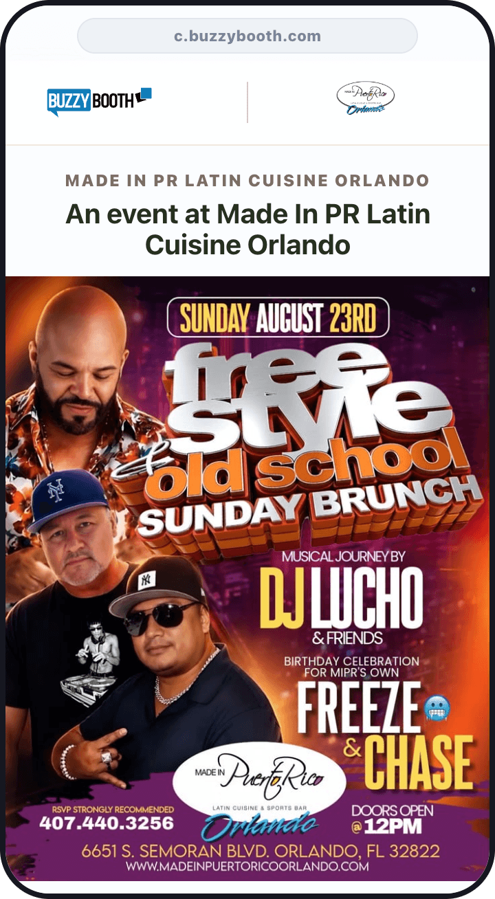 Made in Puerto Rico Orlando event page opened from the text message