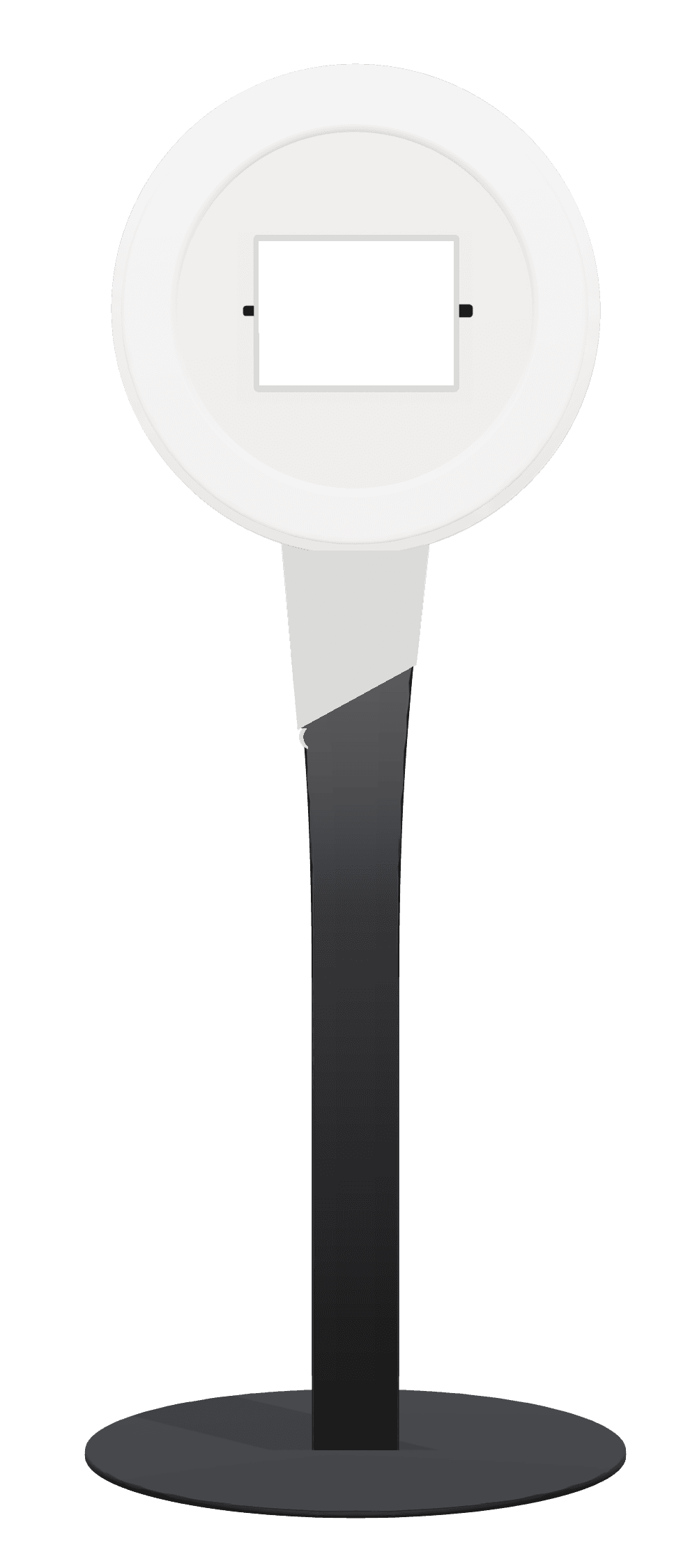 Front-facing BuzzyBooth photo experience with a ring light and guest screen