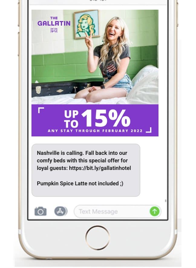 A return-stay offer delivered to a hotel guest's phone