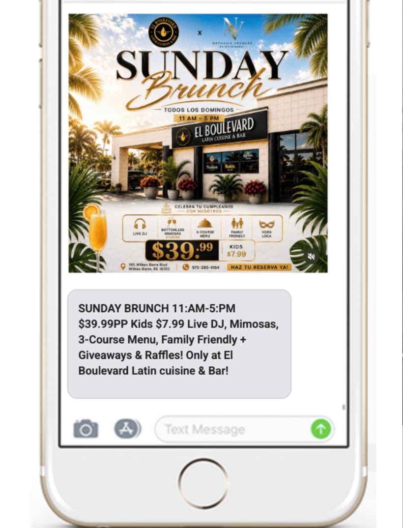 A Sunday brunch promotion delivered by text message