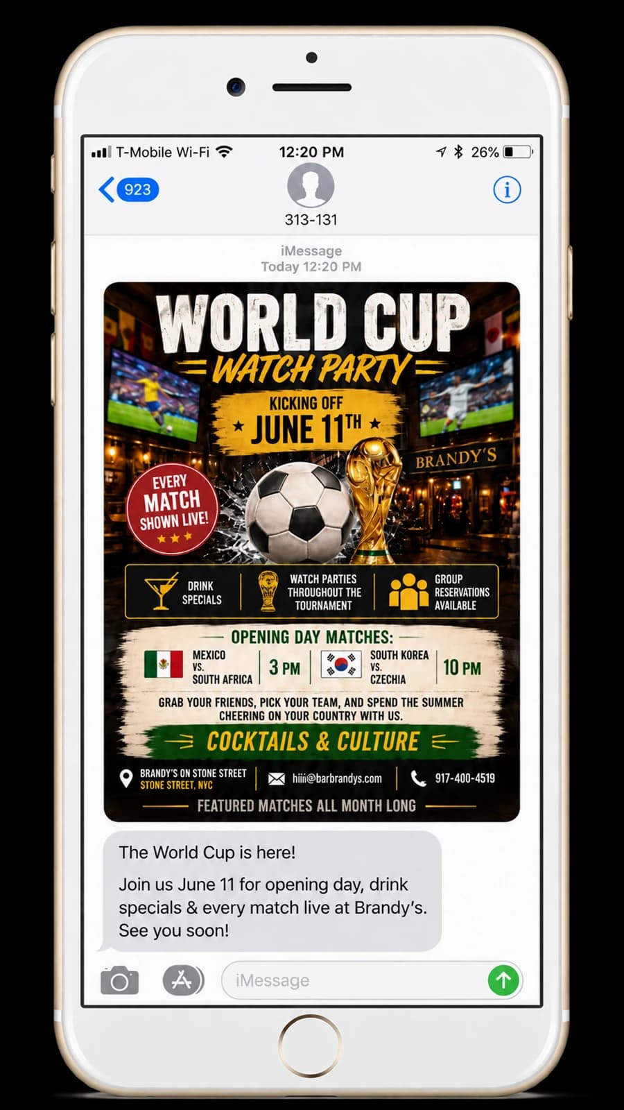 Brandy’s World Cup watch party text message