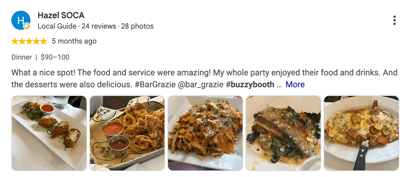 Five-star Bar Grazie review by Hazel Soca with food photos