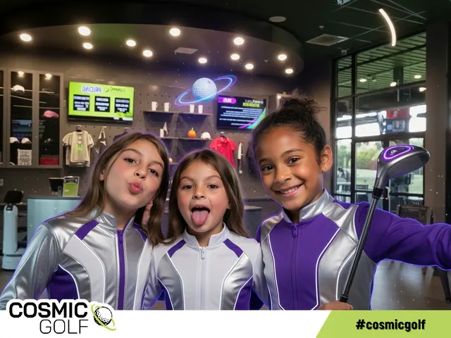 Guests in AI-generated space golfer outfits at Cosmic Golf