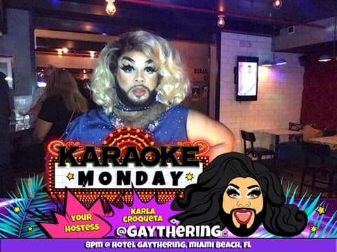 A karaoke host in a Hotel Gaythering event frame