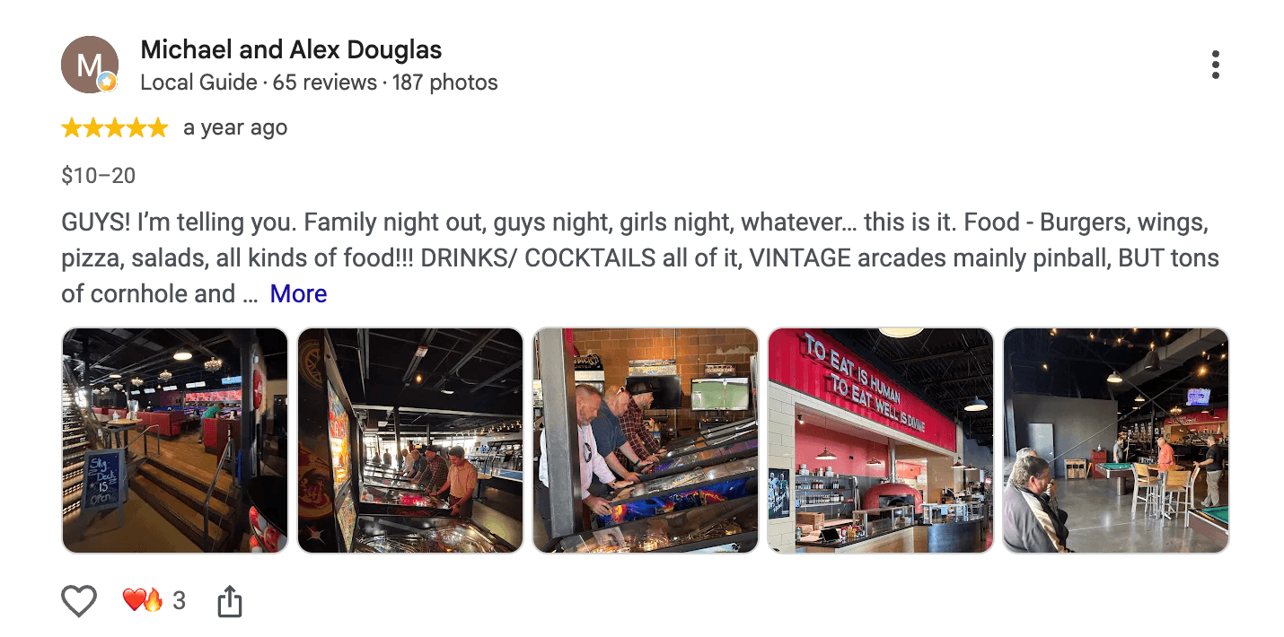 Five-star Pindustry review from Michael and Alex Douglas with venue photos