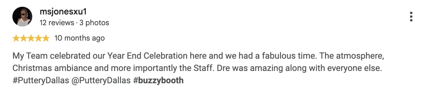 Five-star Puttery Dallas review from msjonesxu1