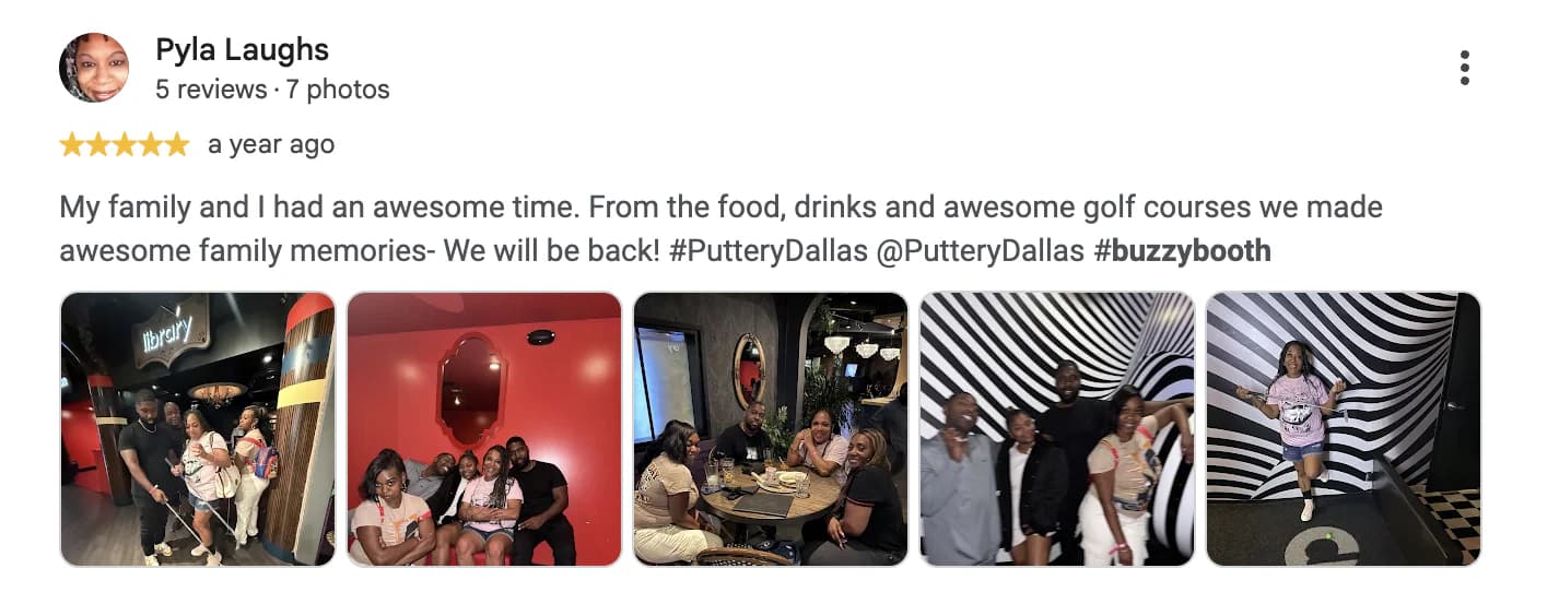 Five-star Puttery Dallas review from Pyla Laughs with guest photos