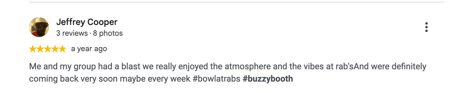 Five-star Rab’s Bowling review from Jeffrey Cooper