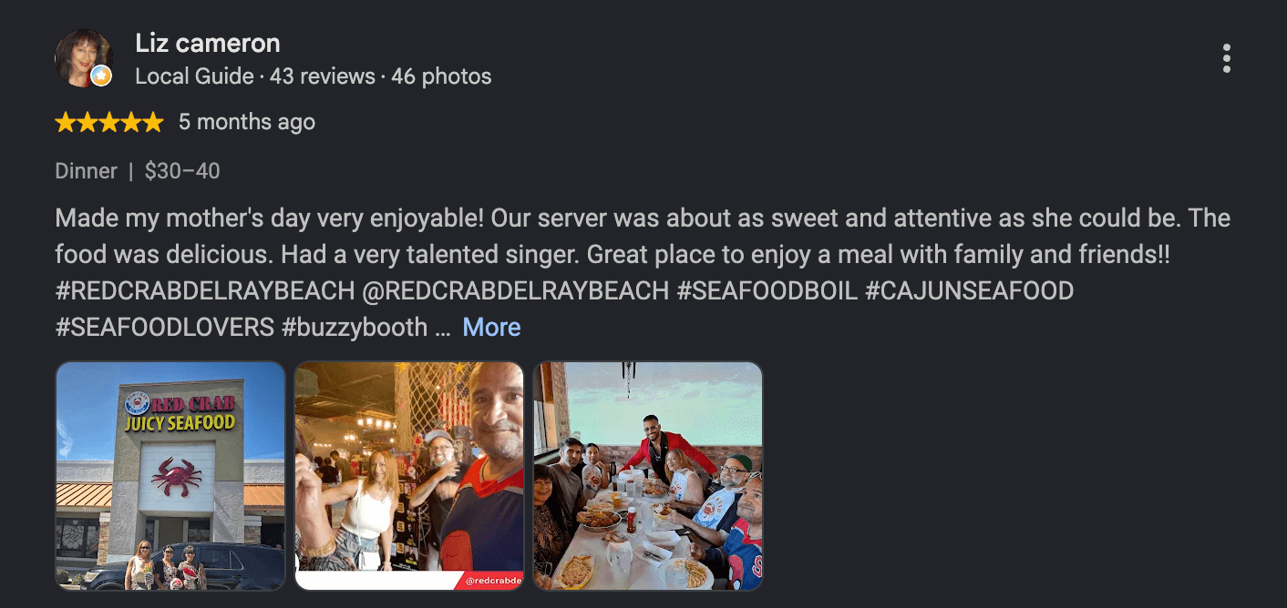 Five-star Red Crab Delray Beach review by Liz Cameron with venue and guest photos