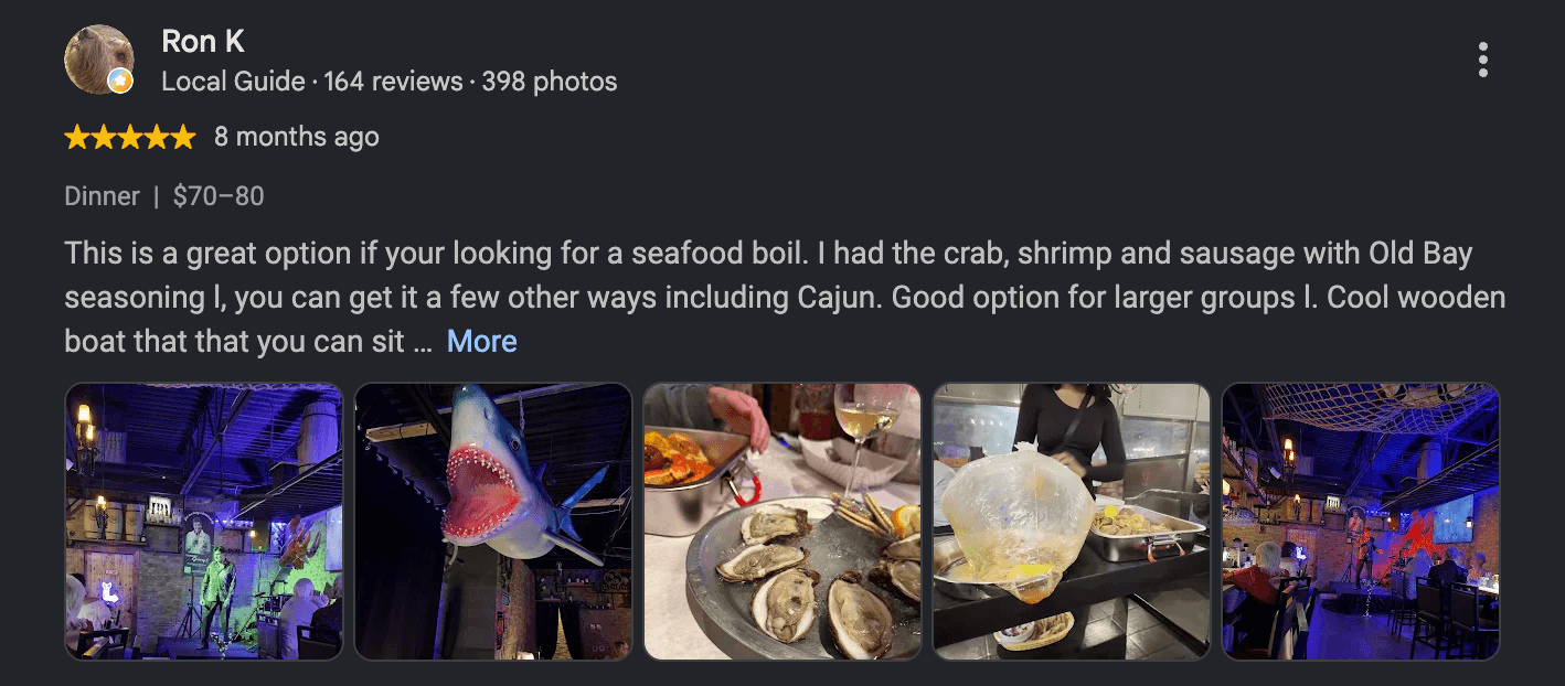Five-star Red Crab Delray Beach review by Ron K with venue and food photos