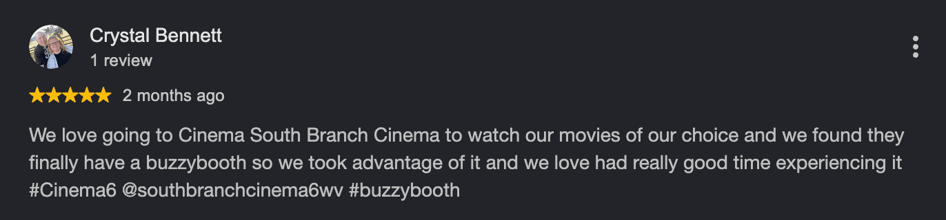 Five-star South Branch Cinema 6 guest review from Crystal Bennett