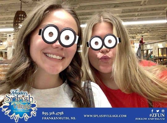 Two Zehnder’s guests posing with a googly-eyes photo filter