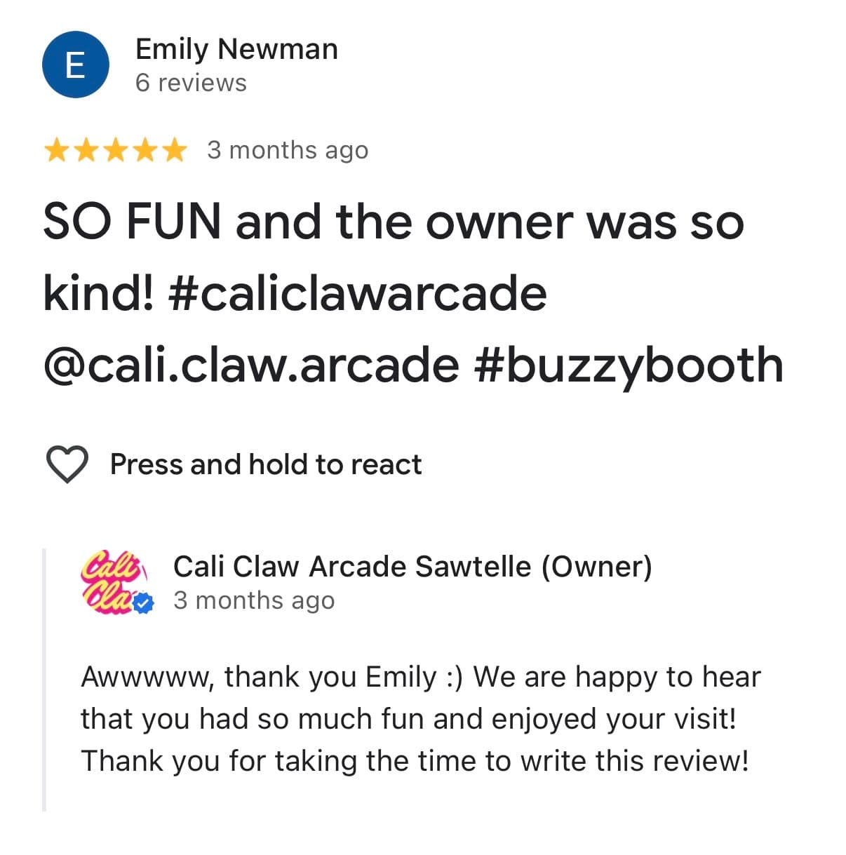 Five-star guest reviews for Cali Claw Arcade 2