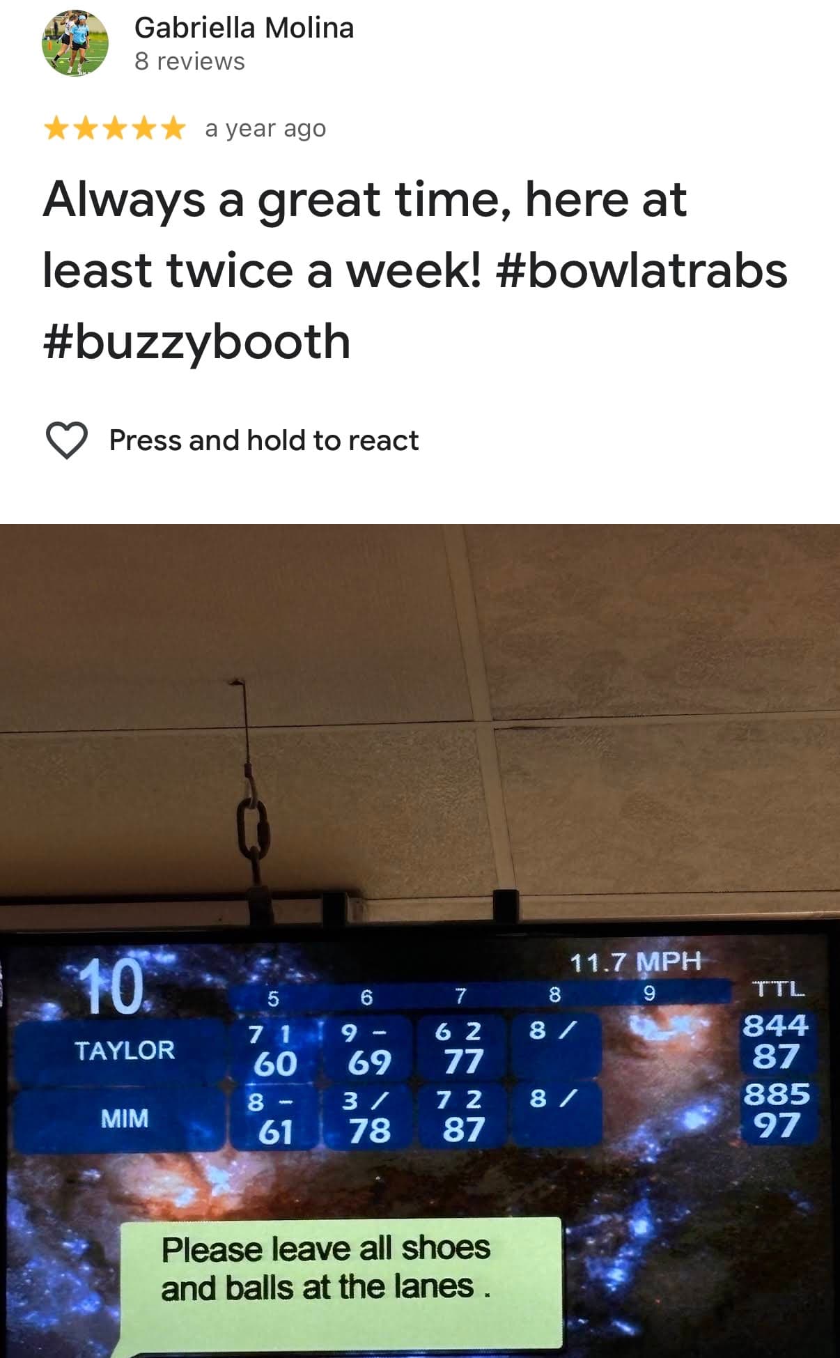 Five-star reviews from Rab's Bowling guests 3