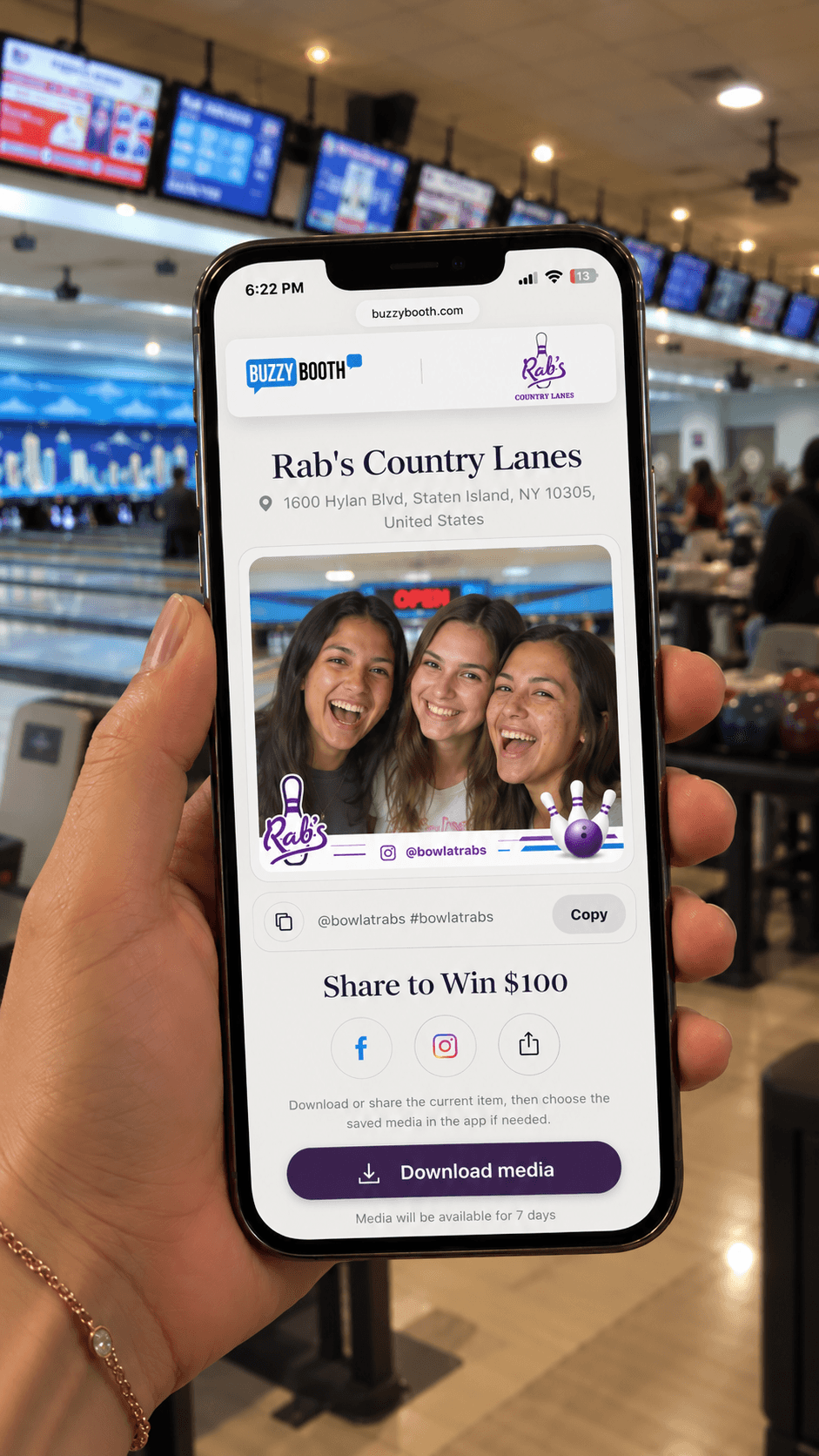 Rab's Bowling guest photo on a BuzzyBooth sharing page