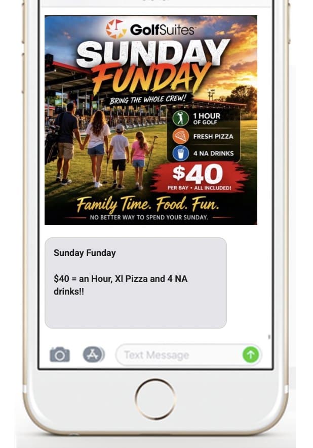 A Sunday Funday promotion delivered by text