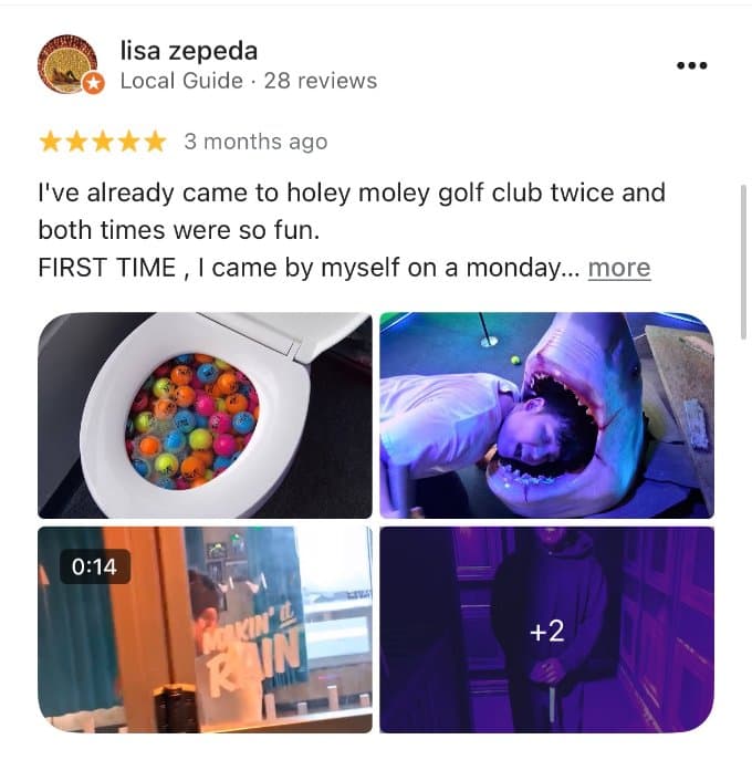 Mini golf Google review from a Holey Moley guest 2