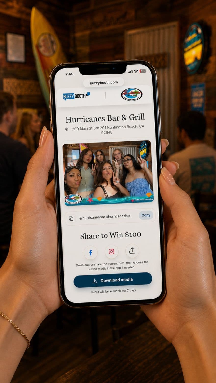 Restaurant social media content featuring a branded guest photo from Hurricanes
