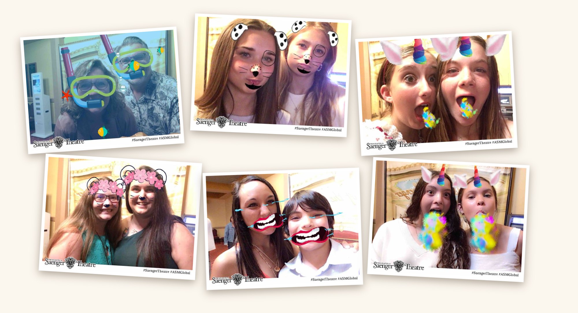Collage of branded guest photos taken at the Saenger Theatre BuzzyBooth