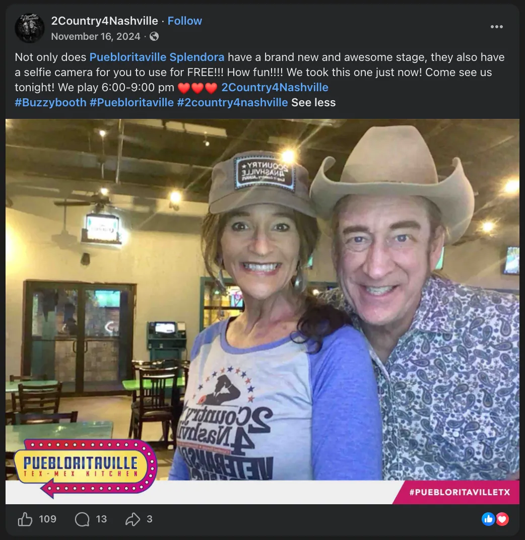 The 2Country4Nashville duo posing together at Puebloritaville