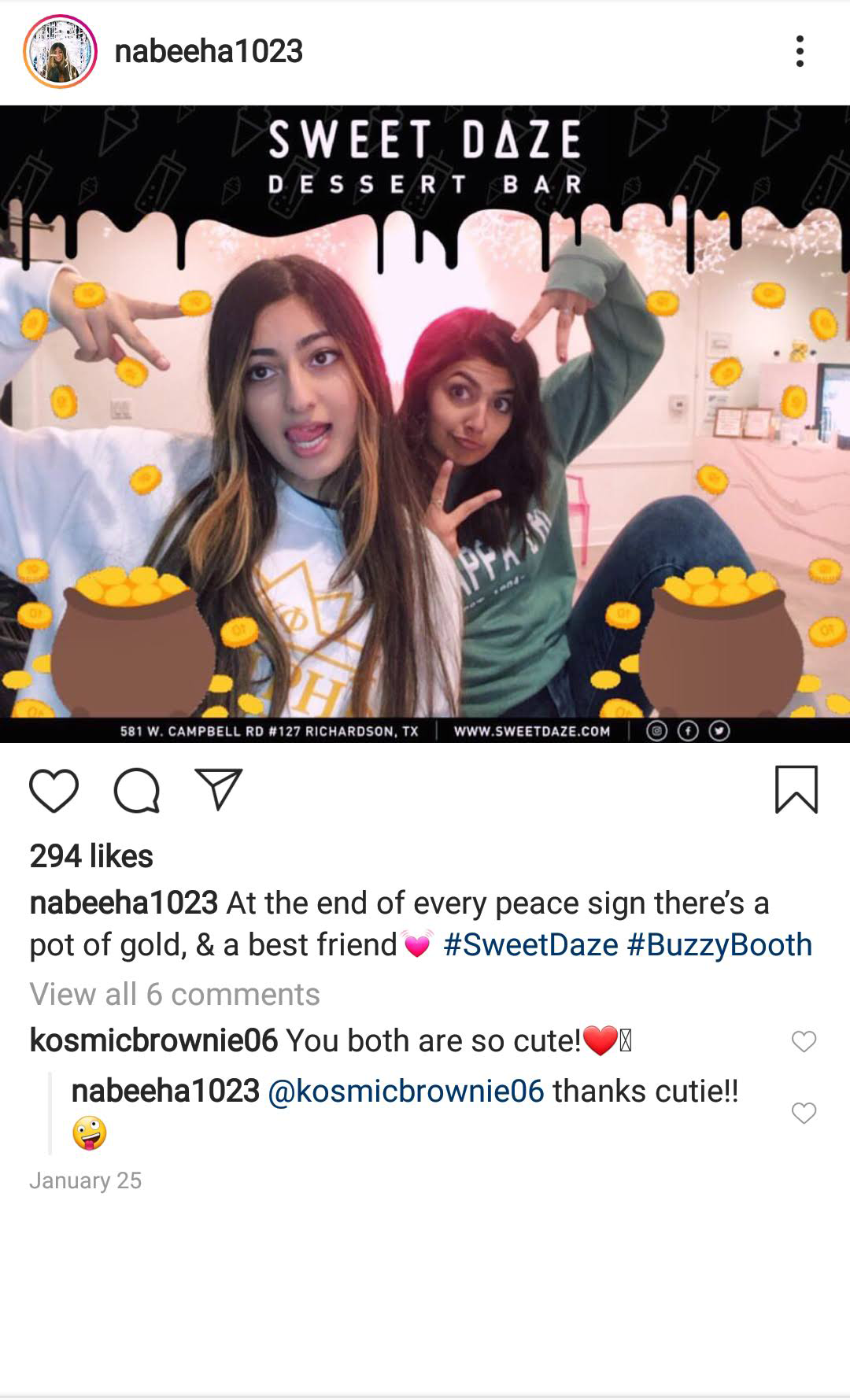 Two friends posing inside a Sweet Daze Dessert Bar branded photo